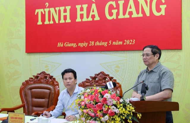 Thủ tướng Phạm Minh Chính và đoàn công tác làm việc với Ban Thường vụ Tỉnh ủy Hà Giang