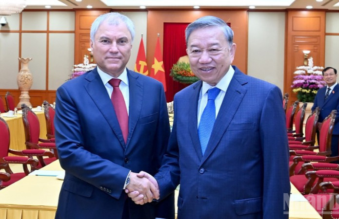 Tổng Bí thư Tô Lâm tiếp Chủ tịch Đuma Quốc gia Nga